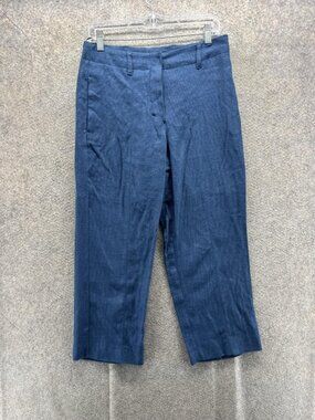 'S MaxMara Pants Womens 6 Blue Linen Twill Crop Straight Stretch Pockets
